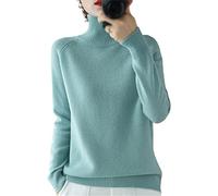 Suéter de Lana de Cachemira de Cuello Alto de Las Mujeres Otoño Invierno de Color sólido Jersey de Punto Femenino Casual básico de Fondo suéter, Bean Green, XXL