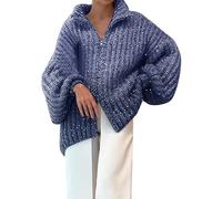 Suéter de lentejuelas de moda para mujer, abrigo con purpurina, cárdigan largo, suéter de cuello largo para hombre, azul, M