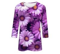 Suéter de manga de siete minutos para mujer, diseño de tres estampados, sin sombrero, manga de siete minutos, holgado, cuello redondo, versátil para uso diario, lindas sudaderas con capucha para mujer