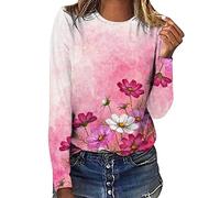 Suéter de manga larga con cuello redondo suelto, estampado a la moda, informal, manga larga, blusa de playa, Rosa., XXL