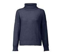 Suéter de manga larga mujer cuello alto térmico abrigo corto mujer elegante y elegante invierno cálido sudadera de punto sub gran tamaño casual suéter color sólido simple túnica, azul marino, M