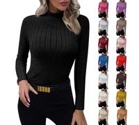 Suéter De Manga Larga Mujer De Cuello Alto Térmico, Suéter De Cuello Alto De Mujer Ajustado A La Talla, Sudadera De Punto Versátil Pullover Casual Color Sólido Superior Al Aire Libre Túnica Doblada