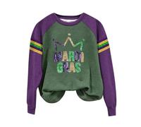 Suéter de manga larga para mujer, con estampado de máscara de letras, sudaderas de día festivo, cuello redondo, camisetas de Mardi Gras, camisetas de carnaval, casual, ajuste holgado, Jn, XXL