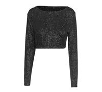 Suéter de manga larga para mujer, disfraz de Nochevieja, sudaderas sexi, atuendo de los años 80, blusas brillantes, camiseta para mujer, túnica, ropa de exterior, disfraz de carnaval, Negro , M