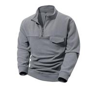 Suéter de media cremallera para hombre, manga larga, cuello alto, sudaderas deportivas, casuales, holgadas, tácticas, militares, sudaderas lisas de manga larga con bolsillo con solapa, gris, L
