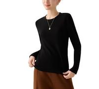 Suéter De Mujer 100% Lana Merino Sin Costuras, Cachemir De Lujo, Manga Larga, Cuello Redondo, Suave Y Cálido, Jersey De Primera Línea, Listo para Usar, Jersey Informal De Punto Sin Costuras, Neg