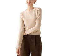 Suéter De Mujer 100% Lana Merino Sin Costuras, Cachemir De Lujo, Manga Larga, Cuello Redondo, Suave Y Cálido, Jersey De Primera Línea Listo para Usar, Jersey Informal De Punto Sin Costuras, Caqu
