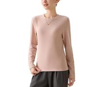 Suéter De Mujer 100% Lana Merino Sin Costuras, Cachemir De Lujo, Manga Larga, Cuello Redondo, Suave Y Cálido, Jersey De Primera Línea Listo para Usar, Jersey Informal De Punto Sin Costuras, Rosa