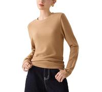 Suéter De Mujer 100% Lana Merino Sin Costuras, Cachemir De Lujo, Manga Larga, Cuello Redondo, Suave Y Cálido, Jersey De Primera Línea Listo para Usar, Jersey Informal De Punto Sin Costuras, Caqu