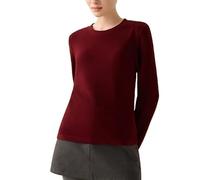 Suéter De Mujer 100% Lana Merino Sin Costuras, Cachemir De Lujo, Manga Larga, Cuello Redondo, Suave Y Cálido, Jersey De Primera Línea Listo para Usar, Jersey Informal De Punto Sin Costuras, Rojo