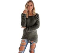 Suéter de mujer caliente sin capucha Oversize Básico Sudaderas de Punto Cuello Redondo Vintage Túnica Chic Y Elegant Color Sólido Primavera Chalecos Manga Larga Jersey Barato Invierno Cálido Sudaderas