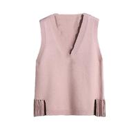 Suéter de mujer chaleco dobladillo chaleco corto de punto retro top suelto suéter de mujer cuello en V chaleco de color sólido, rosa, XL