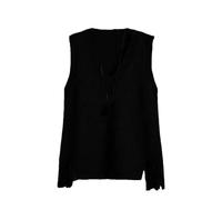 Suéter de mujer chaleco dobladillo chaleco corto de punto retro top suelto suéter de mujer cuello en V chaleco de color sólido, Negro, L