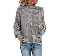 suéter de mujer cuello redondo sub de manga larga mujer cuello alto de algodón, gris, S