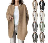 Suéter de mujer de gran tamaño de ganchillo, abrigo de mujer de invierno chic de media longitud, cárdigan de un solo botón de manga larga abrigo casual versátil chaqueta abierta frente suéter, gris
