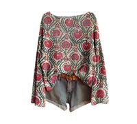 Suéter de mujer de gran tamaño vintage estampado floral bohemio suéter de punto chic cuello redondo manga larga sudadera Tops con patrón de túnica Oversize moda ropa casual mujer, rosa brillante, XXL