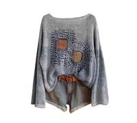 Suéter de mujer de gran tamaño vintage estampado floral bohemio suéter de punto elegante cuello redondo manga larga sudadera con patrón de túnica extragrande barato ropa mujer de gran tamaño, 2 gris