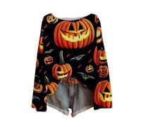 Suéter de mujer de Halloween Fantasma Retro Casual Jersey Impresión Gráfica Top, NARANJA, S