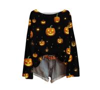 Suéter de mujer de Halloween Fantasma Retro Casual Jersey Impresión Gráfica Top, Negro , S