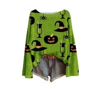 Suéter de mujer de Halloween Fantasma Retro Casual Jersey Impresión Gráfica Top, Verde, XL