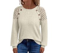 Suéter de mujer de media temporada otoño,suéter fino para mujer, manga larga, cuello redondo, 2025 nuevo suéter personalizado calado de encaje alto con botón túnica casual sudadera de punto XXXXL