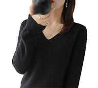 Suéter de mujer para otoño e invierno, de cachemira, cuello en V, casual, suave, delgado, básico, suéter, Negro, XXL