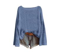 Suéter de mujer vintage estampado floral bohemio suéter de punto elegante cuello redondo manga larga sudadera, patrón jacquard Tops Oversize Casual Ropa Mujer Otoño Invierno, 1 azul, 5X-Large