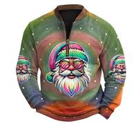 Suéter de Navidad con cremallera de un cuarto para hombre, parche en el codo, estampado de Papá Noel, sudaderas para hombre, sin capucha, a la moda, casual, divertido, festivo, gráfico al aire libre