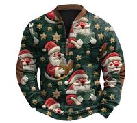 Suéter de Navidad con cremallera de un cuarto para hombre, parche en el codo, estampado de Papá Noel, sudaderas para hombre, sin capucha, a la moda, casual, divertido, festivo, gráfico al aire libre