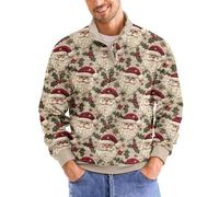 Suéter de Navidad con estampado divertido para hombre, informal, a la moda, holgado, con estampado 3D de Papá Noel, manga larga, para exteriores, vacaciones, fiestas, regalos de Navidad, caqui, XXL