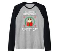 Suéter de Navidad Divertido con Texto en inglés All I Want For Christmas Is A Kitty Cat Camiseta Manga Raglan