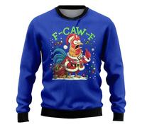 Suéter de Navidad F-CAW-F para hombre, divertido grito de pollo, suéter humorístico para hombre, cuello redondo, suéter de Navidad, casual, suelto, disfraz F-CAW-F, talla grande, azul, 3XL