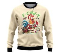 Suéter de Navidad F-CAW-F para hombre, divertido grito de pollo, suéter humorístico para hombre, cuello redondo, suéter de Navidad, casual, suelto, disfraz F-CAW-F, talla grande, beige, 3XL