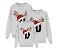 Suéter de Navidad Familia Jersey Invierno Navideño Familiar Lindo Estampado Ciervos Cálido Cuello Redondo Pullover Punto Navidad Elástica Parejas Sweater Hombre