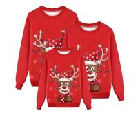 Suéter de Navidad Familia Jersey Invierno Navideño Familiar Lindo estampado de ciervos Cálido Redondo Cuello Pullover de Punto de Navidad Elástica Parejas Sweater Jerséis Mujer