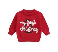 Suéter de Navidad para bebé y niña, de punto traje de Navidad, disfraz de ropa, mi Premier Navidad, sudaderas de invierno de manga larga, Rojo My First Christmas, 0- 3 meses