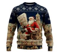 Suéter de Navidad para hombre con estampado de reno feo | Sudadera ligera de Navidad para hombre, invierno, manga larga, diseño de Papá Noel, ropa deportiva