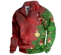 Suéter de Navidad para hombre, suéter de manga larga con 1/4 de botón, estampado 3D, cuello alto, sudadera con estampado de árbol de Navidad, sudadera fea de Navidad, sudadera divertida de Navidad