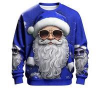 Suéter de Navidad para hombre, suéter de Navidad 3D Rigolo Sudadera de punto de Navidad Ugly Christmas Moche Cuello Redondo Manga Larga Sudadera para las vacaciones de invierno y la víspera, azul