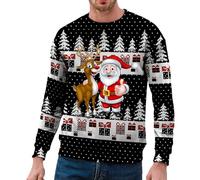 Suéter de Navidad para hombre, suéteres divertidos con patrón de renos | Sudadera divertida de Navidad para hombre y hombre, cuello redondo, diseño de reno, ropa de calle