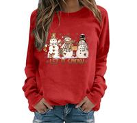 Suéter de Navidad para mujer elegante rojo camiseta reno manga larga cuello suéteres feos de Navidad sudadera sin capucha tallas grandes invierno camiseta Papá Noel Sweatshirt Top feo Curvy, rojo, S