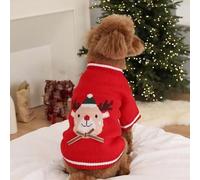 Suéter de Navidad para perro, cálido, suave, elegante, para cachorros, para bichón, pomerania, para otoño e invierno (alce rojo)