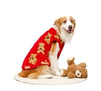 Suéter de perro con bonito patrón de oso para perros grandes, ropa de invierno para perros grandes, abrigo de forro polar cálido, chaleco para clima frío Pitbull (rojo, 3XL)