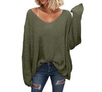 Suéter de Punto con Cuello en V para Mujer, de Ajuste Holgado, de Manga Larga, de Gran tamaño Señora Mujer Blusa de suéter de Camisa longpuli Blusa Longshirt Long Locker Elegante Camiseta