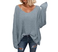 Suéter de Punto con Cuello En V para Mujer de Ajuste Holgado de Manga Larga de Gran Tamaño Señora Mujer Blusa de Suéter de Camisa Longpuli Blusa Longshirt Long Locker Elegante Camiseta