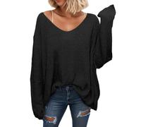Suéter de Punto con Cuello En V para Mujer de Ajuste Holgado de Manga Larga de Gran Tamaño Señora Mujer Blusa de Suéter de Camisa Longpuli Blusa Longshirt Long Locker Elegante Camiseta