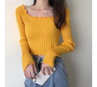 Suéter de punto con un hombro descubierto para mujer, manga larga, color liso, ombligo, para ocio, vacaciones, playa, yoga, vacaciones, blusa elástica de ajuste regular (talla única, amarillo)