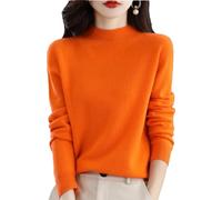 Suéter De Punto De Cachemira De Lana Merino para Mujer Jersey De Manga Larga con Cuello Alto Orange M