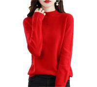 Suéter De Punto De Cachemira De Lana Merino para Mujer Jersey De Manga Larga con Cuello Alto Red XXL
