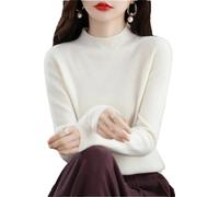 Suéter De Punto De Cachemira De Lana Merino para Mujer Jersey De Manga Larga con Cuello Alto White XXL